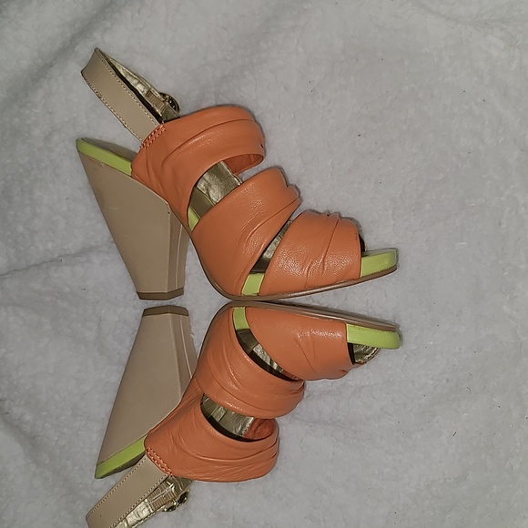 Seychelles Shoes - Seychelles Size 7 Peach, Lime Green, Tan Leather Heeled Sandals